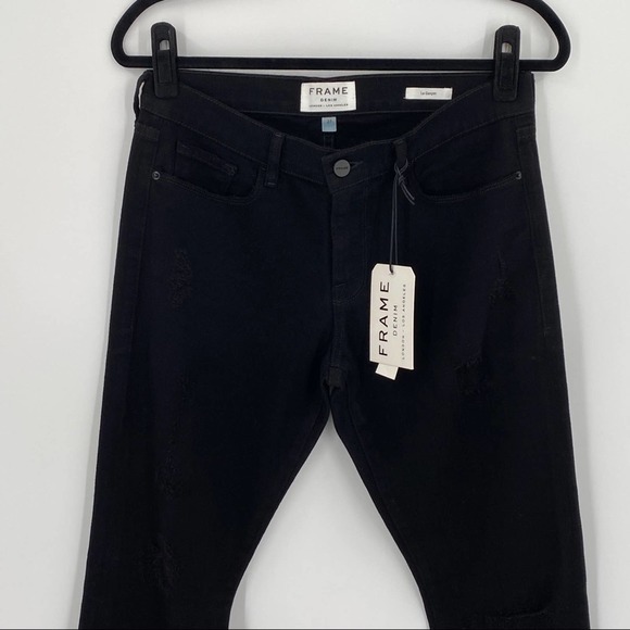 Frame Womens Le Garcon Rip Noir Jeans Size 27 Black Distressed Straight Leg - Picture 4 of 16